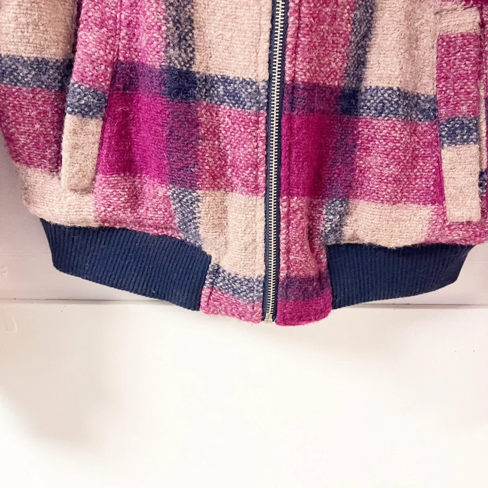 House of Harlow 1960 Women's Plaid Wool-Blend Quilted Lined Bomber Jacket